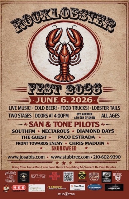 The 2026 Rocklobster Fest poster listing the full lineup, June 6 date, ticket prices, and sponsors